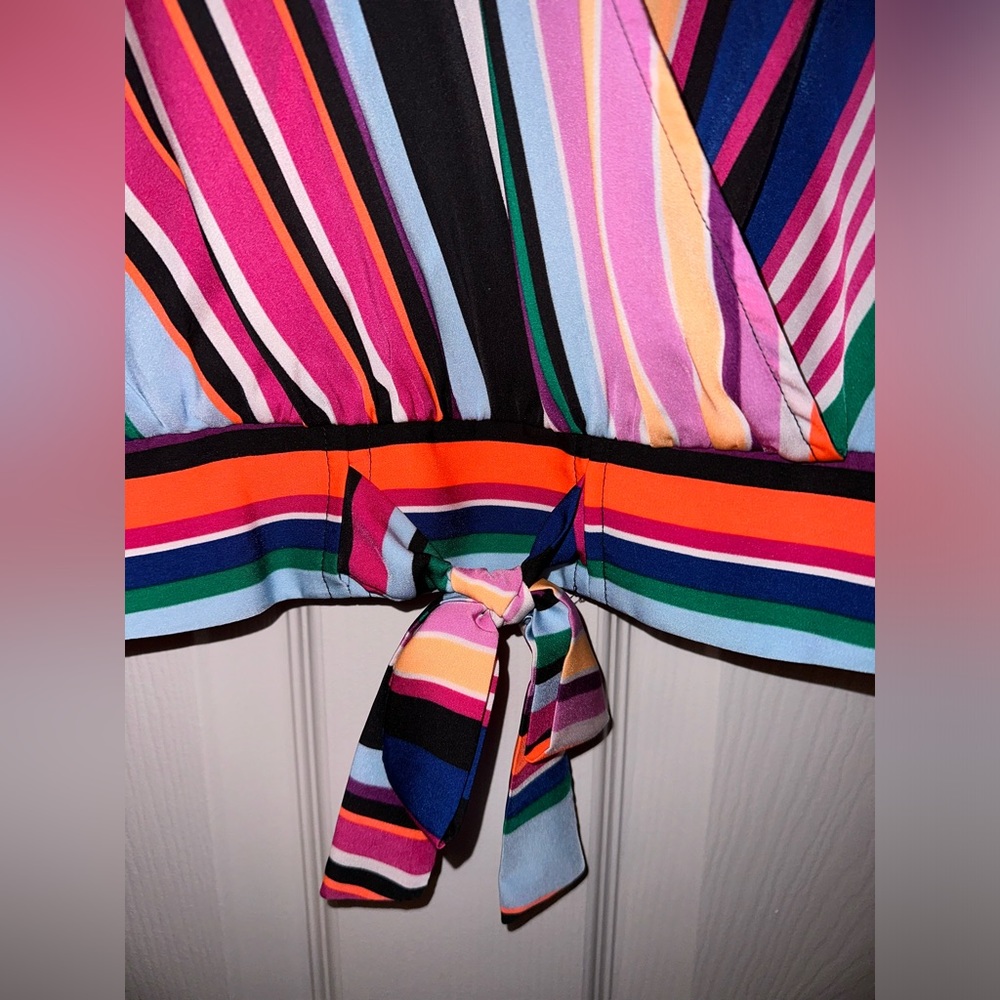 Express Striped Multi Color Wrap Top - Picture 2 of 6